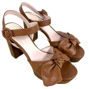 Ted Baker London NWOB Hemylia Heeled Bow Platform Sandal Tan Size 39.5 (US 9.5)